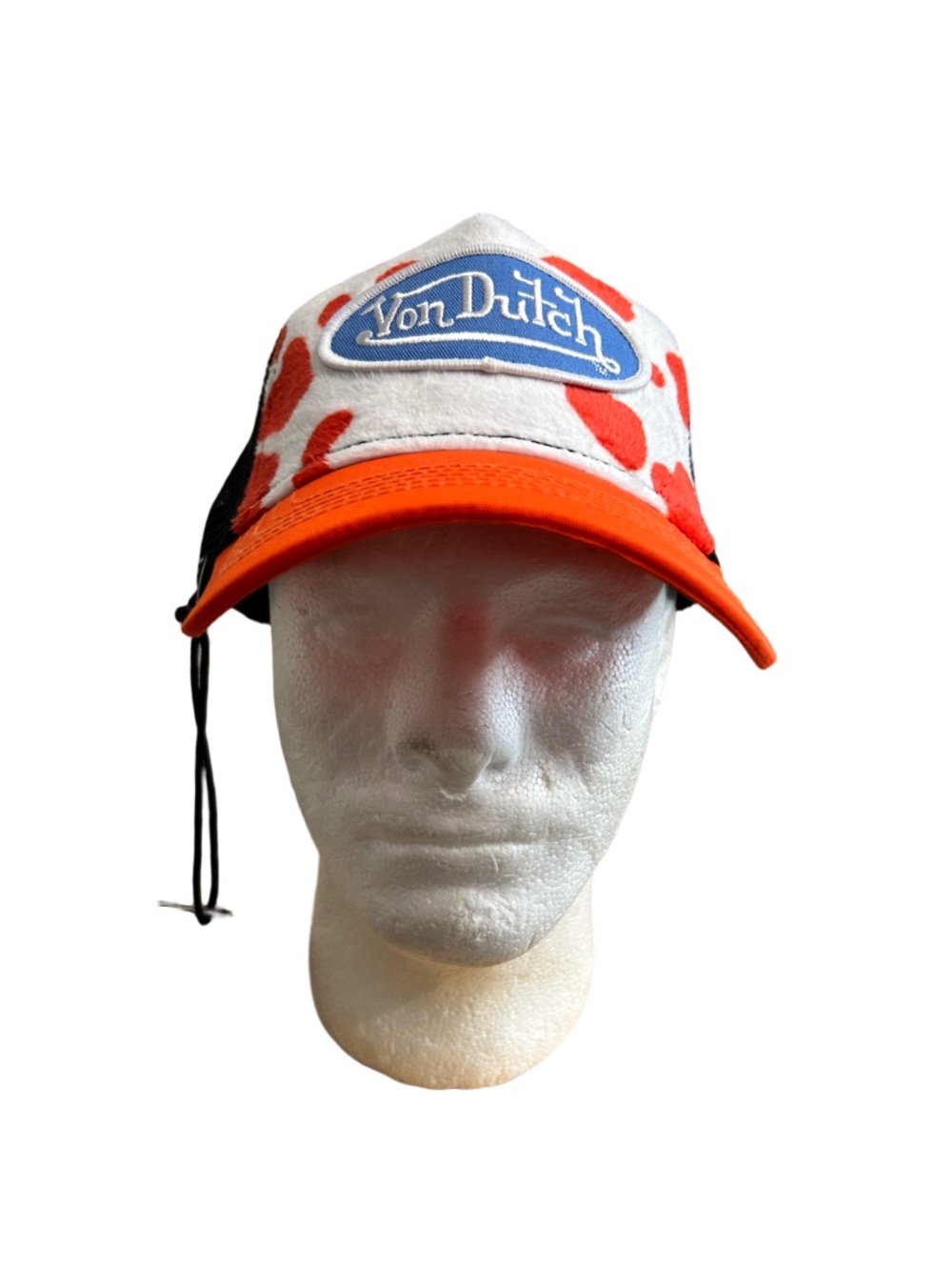 Von Dutch Orange, White & Blue Logo Trucker Hat